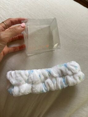 Emi Jay White Plush Headband with Pastel Blue